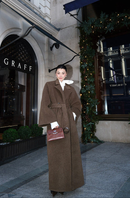 MEI SANGUAN wool chestnut double-breasted belt woolen jacket - CAMILA