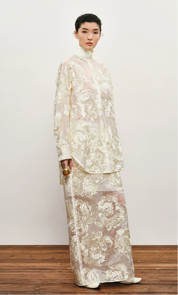ZHUCHONGYUN mulberry silk oriental embroidery straight skirt-RINTAROU.