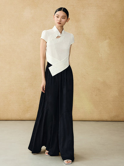 HECO Chinese acetate stand-up collar hollow buckle T-shirt - QUES.