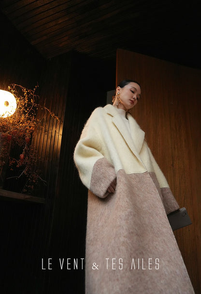 LE VENT&TES AILES French luxury fine long color-block wool coat -ALEC.