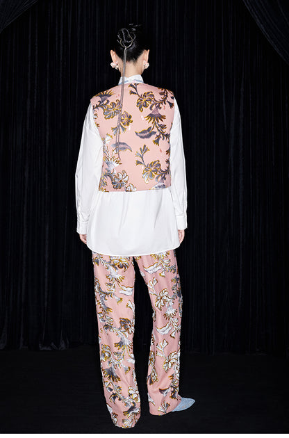 M essential Mackay designer blue velvet atelier beaded down vest - Nami.