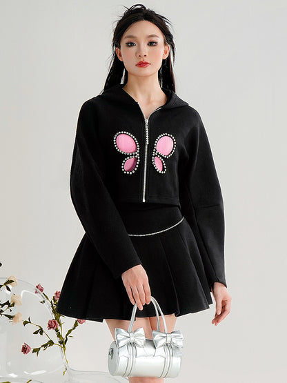 CHECORE Stubble Butterfly Cut-out High-waisted Pleated Two-piece Suit Set - OFFEND