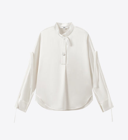 COMME MOI Lu Yan Designer New Women's Half Placket Strip Top Satin Shirt - SAINTS .