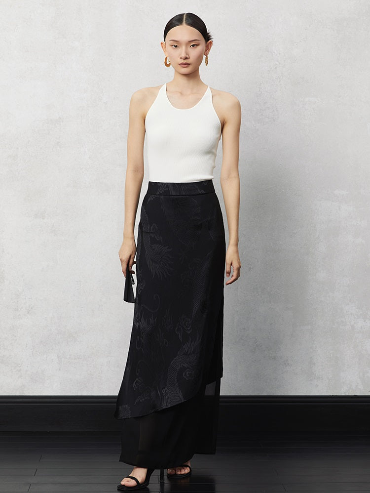 HECO acetate tulle high waisted cascading long skirt summer - lion.