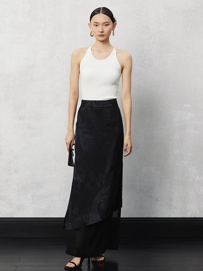 HECO acetate tulle high waisted cascading long skirt summer - lion.