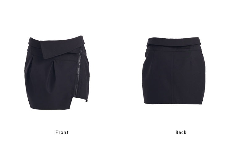 TINY IN high-waisted mini asymmetric black skirt -YOMI
