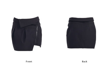 TINY IN high-waisted mini asymmetric black skirt -YOMI