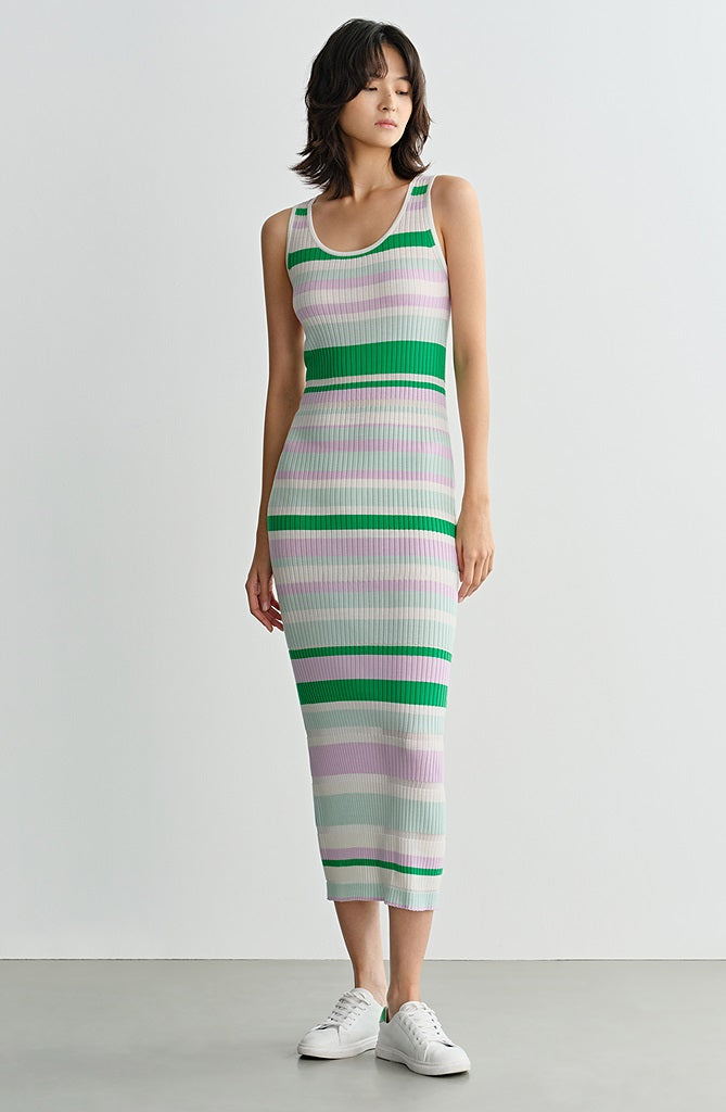 COMME MOI  summer colorful striped skinny wool knit dress - HARPER.
