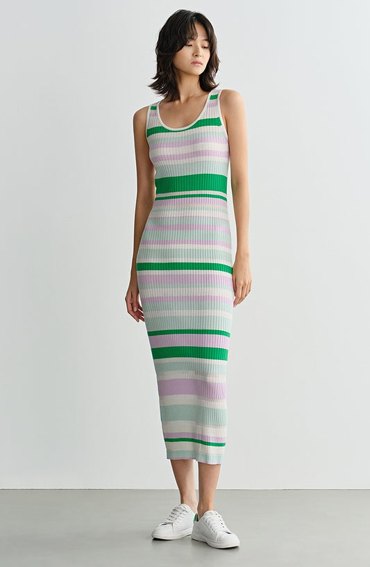 COMME MOI  summer colorful striped skinny wool knit dress - HARPER.