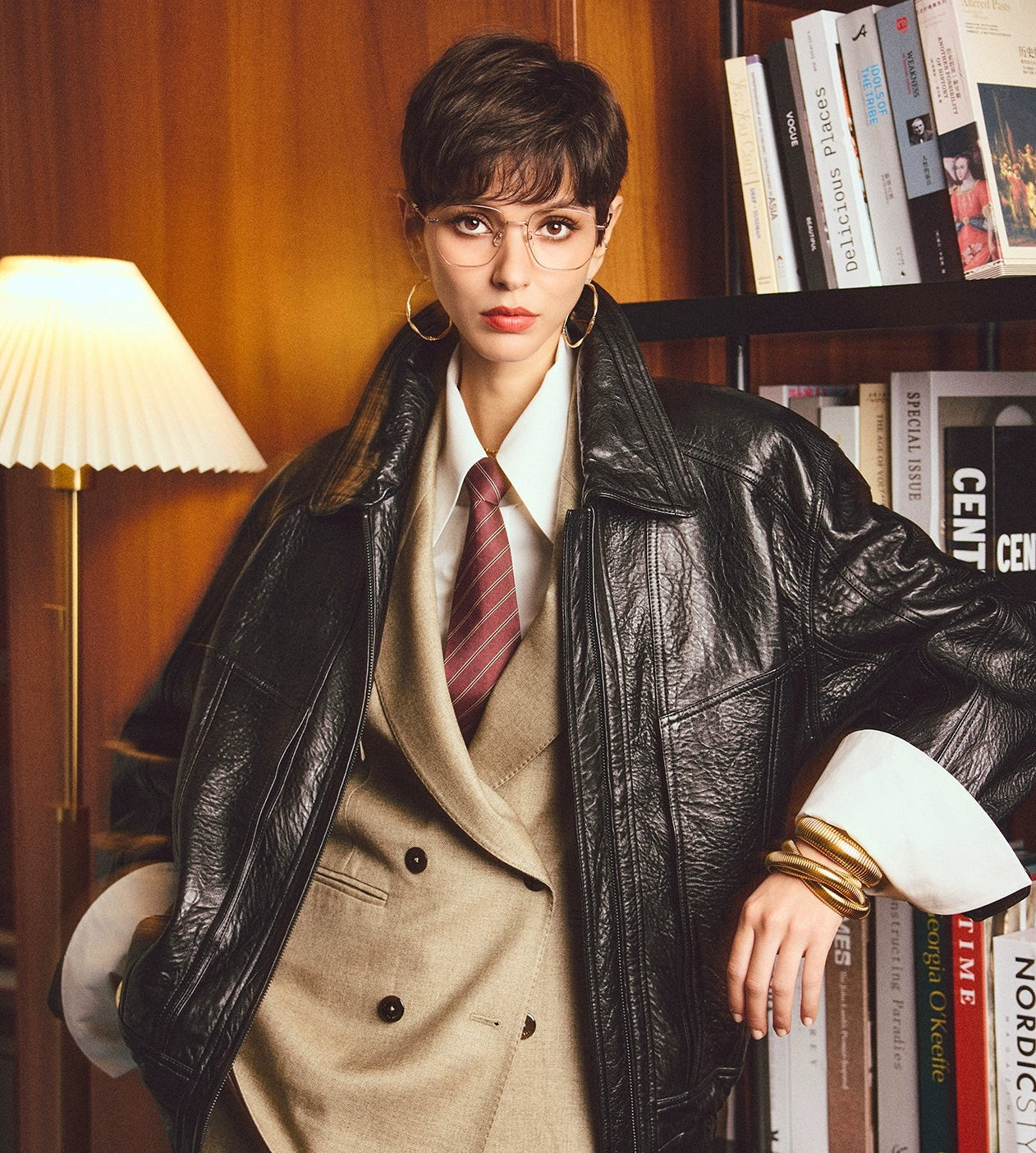ANNASPEAK ROSSO Red Label Lambskin Detachable Wool Collar Vintage Jacket-XAVIER.