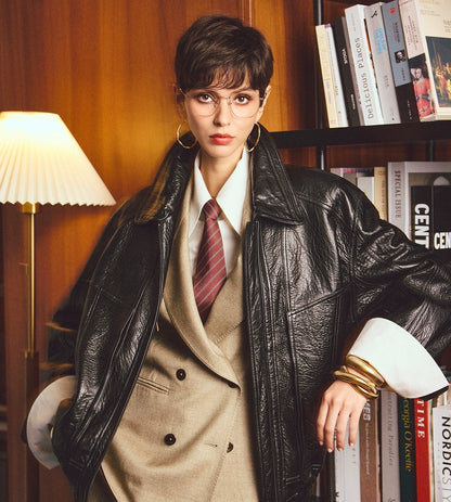 ANNASPEAK ROSSO Red Label Lambskin Detachable Wool Collar Vintage Jacket-XAVIER.
