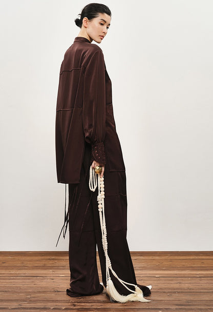 ZHUCHONGYUN Dragon Pattern Embroidery Lace-up Collar Shirt--AKEMI.