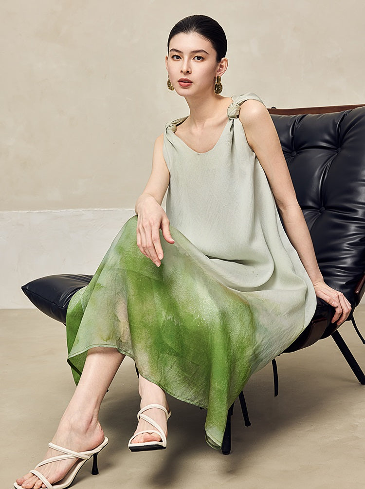 HECO Ink Dye Twisted Chiffon Slip Midi Sleeveless Dress Women - CARRY.