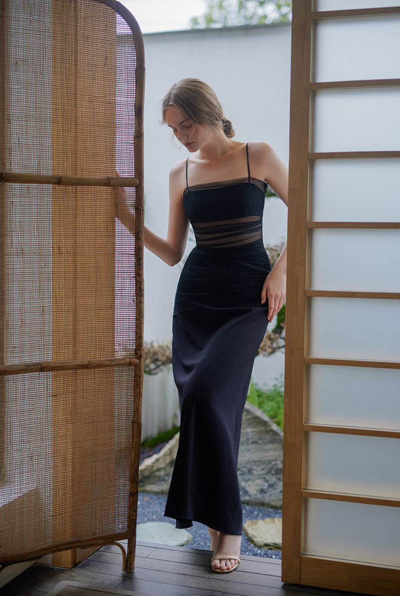 GOUDIN black long style luxury evening dress-KAJA.