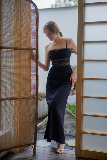 GOUDIN black long style luxury evening dress-KAJA.