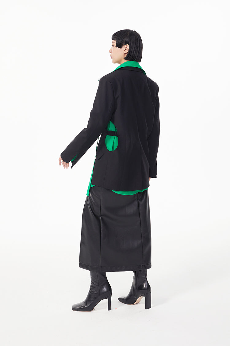 TINYIN  waist silhouette blazer women's one-button mid-length green black-ZYN