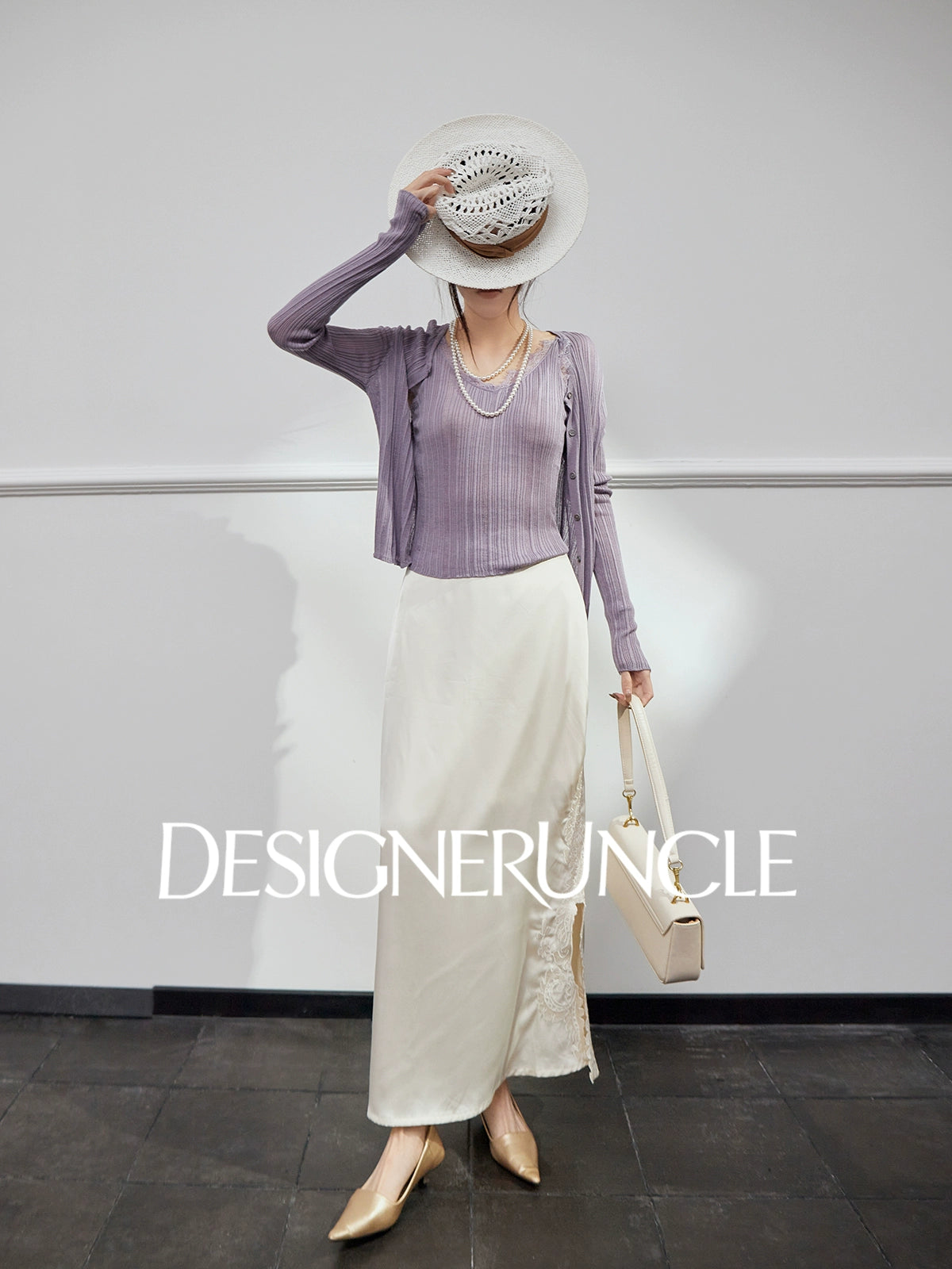 DGU| Off-white simple design fashionable satin light luxury versatile skirt - Louisa.