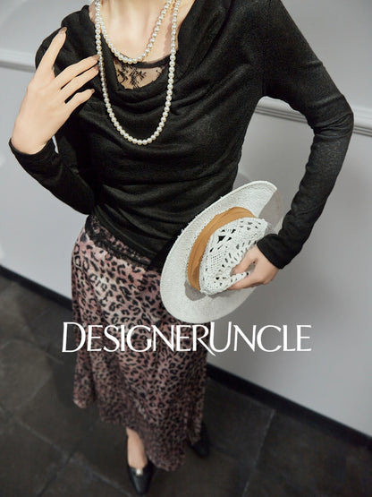 DGU |Black Sexy Lace Splicing Light Luxury Temperament Knitted Top - Brian.