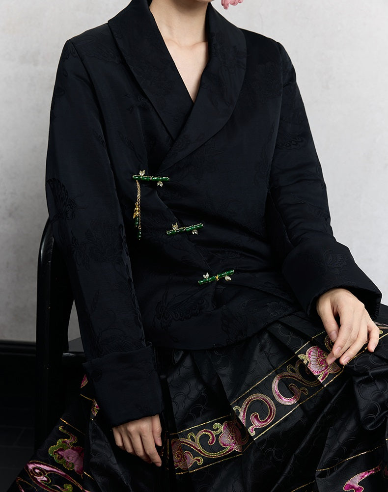 HECO Loose Butterfly Dark Grain Jacquard Thick Jacket - essie.