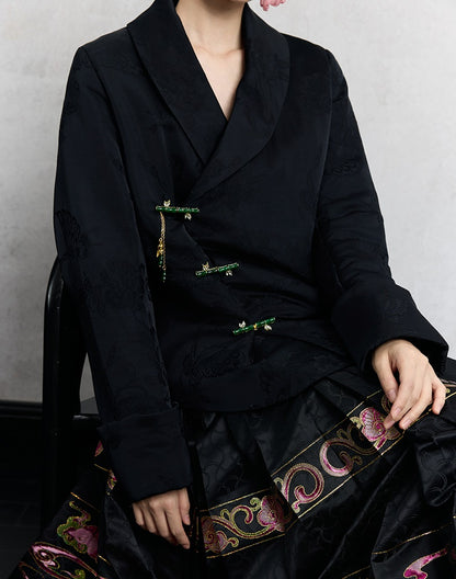 HECO Loose Butterfly Dark Grain Jacquard Thick Jacket - essie.