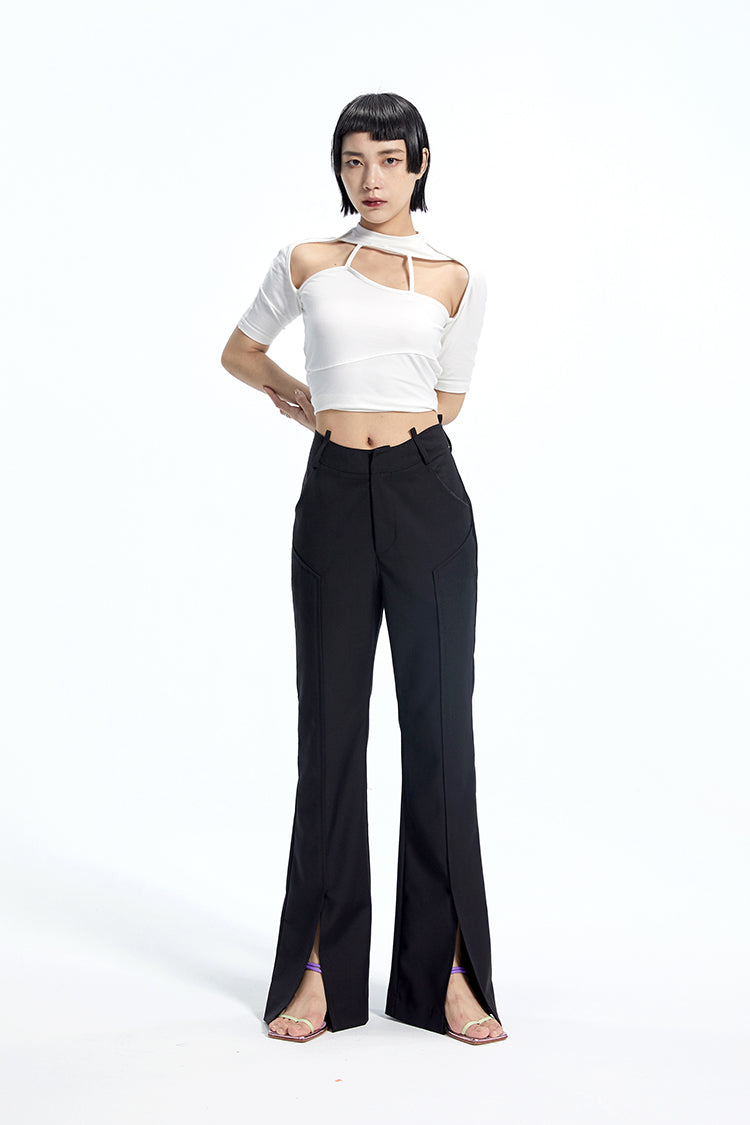 TINY IN Black Curved Flared Women's High Waist Trousers - CAMA