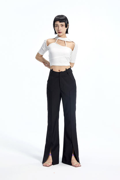 TINY IN Black Curved Flared Women's High Waist Trousers - CAMA