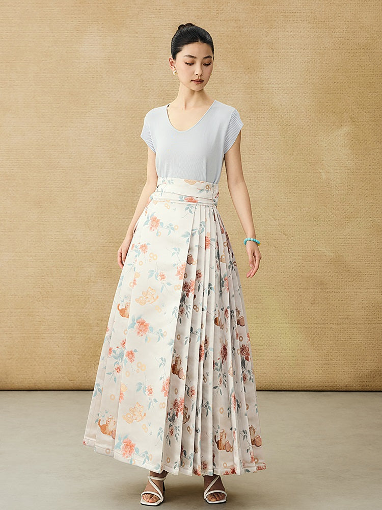 HECO Jacquard Horse Face Pleated Maxi Skirt  - COARSE.