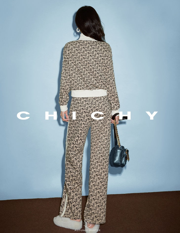 CHICHY Retro Classic Sports Sweatshirt Casual Jacket Two-Piece Set-OLIVA