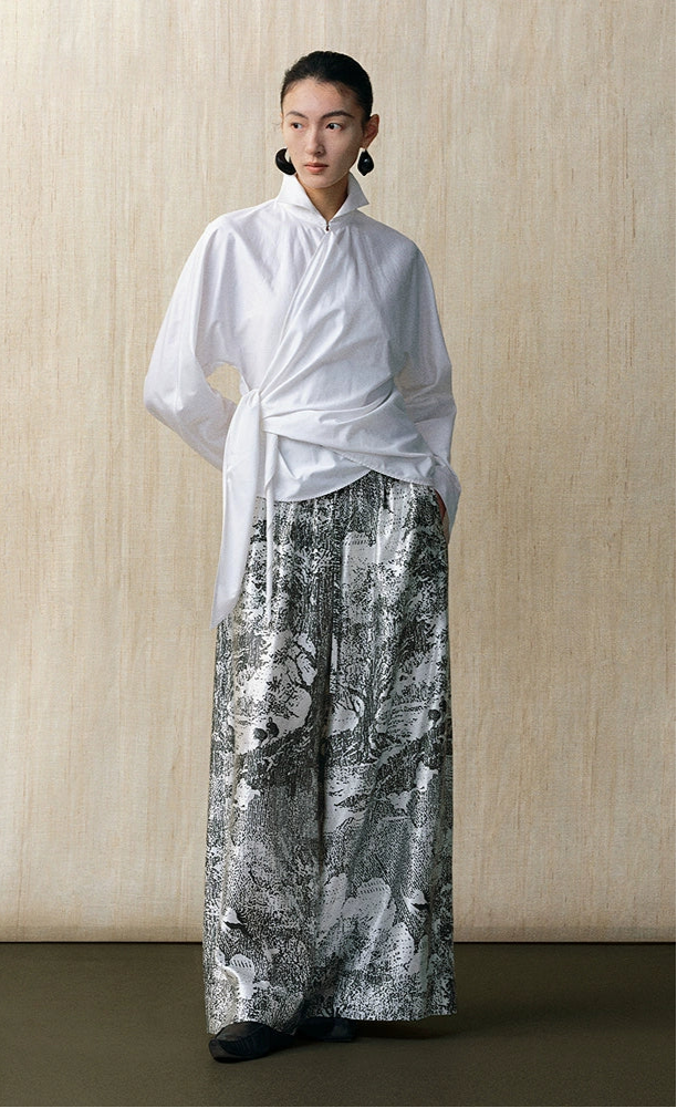 ZHUCHONGYUN bronzing fiber satin loose straight pants and top outfit set-SKYE.