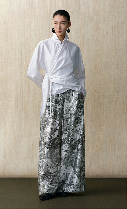 ZHUCHONGYUN bronzing fiber satin loose straight pants and top outfit set-SKYE.