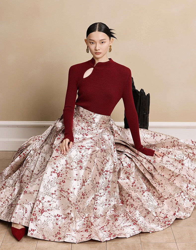 HECO Stand Collar red black white apricot Slim Bottom top Spring - treat.