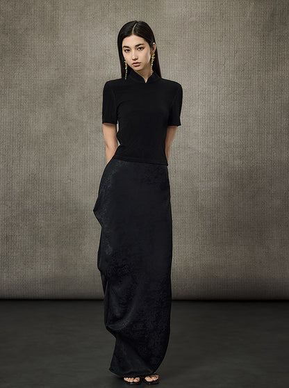 HECO Disc Button Acetate Knit Drop Neck T-Shirt - ROMAN.