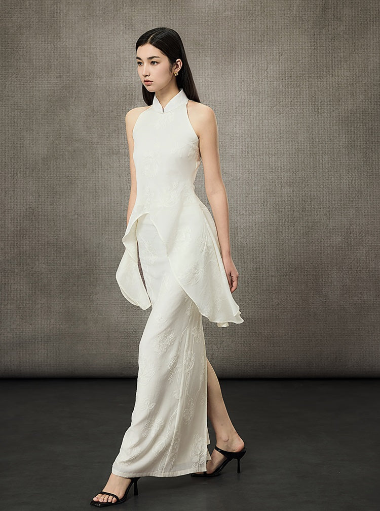 HECO Mock Collar Acetate Asymmetrical Wavy Side Halterneck Vest - DWELLS.