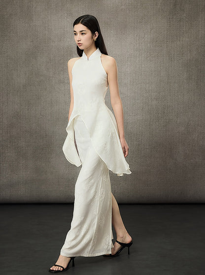 HECO Mock Collar Acetate Asymmetrical Wavy Side Halterneck Vest - DWELLS.