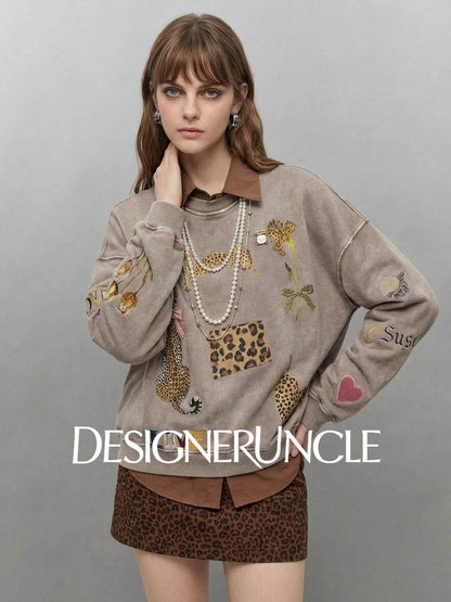 DGU×LAB "Twilight" gray sweatshirt new leopard print casual top - FAITH
