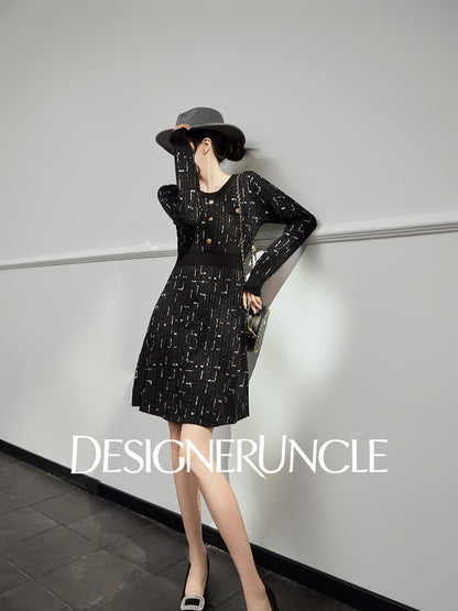 DGU|Twilight" black small fragrance style slimming high-end long-sleeved dress - Antonia.