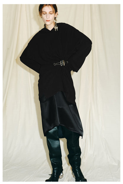 Autumn Winter luxury hoodie pinched pleated waist sweatshirt - kIC