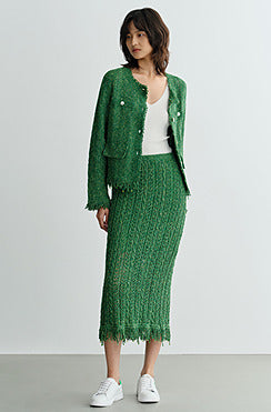 COMME MOI Lv Yan designer spring hollow small fragrance knitted cardigan jacket - IRIS.