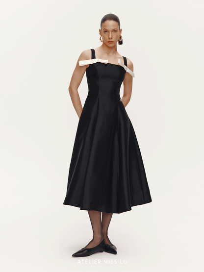 ATELIER MISS LU  Contrasting Bow Splicing Dress Long Skirt - MARTA.