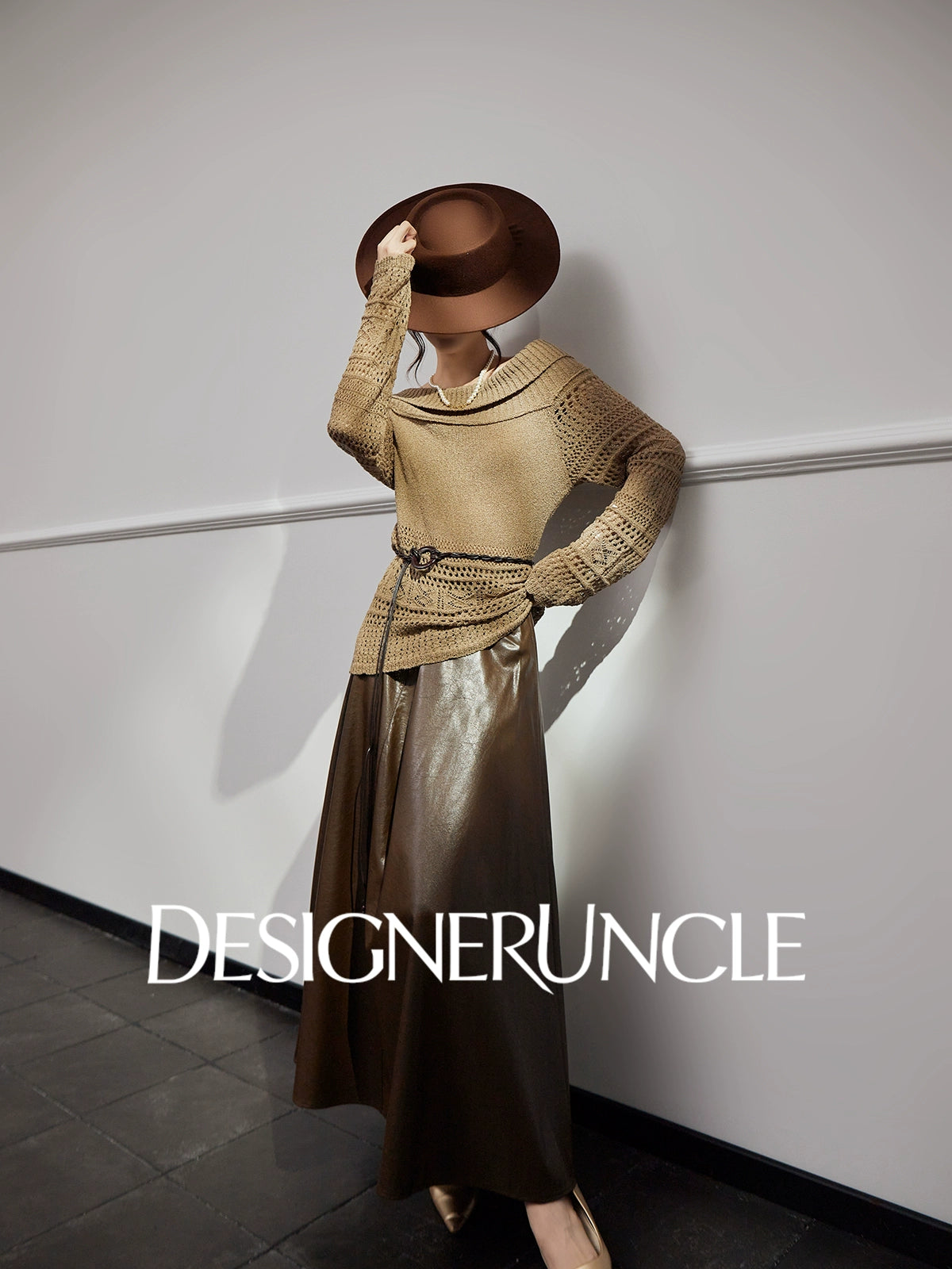 DGU "Oak Autumn" knitted new cut-out long-sleeved versatile pullover top - Emery.