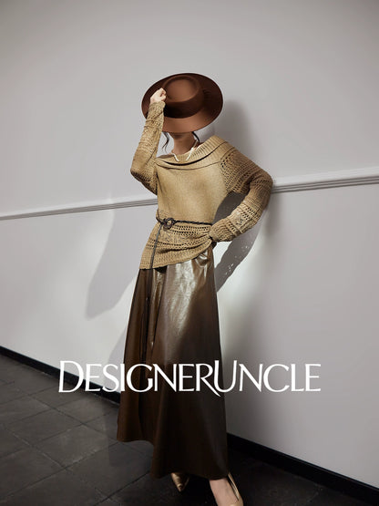 DGU "Oak Autumn" knitted new cut-out long-sleeved versatile pullover top - Emery.