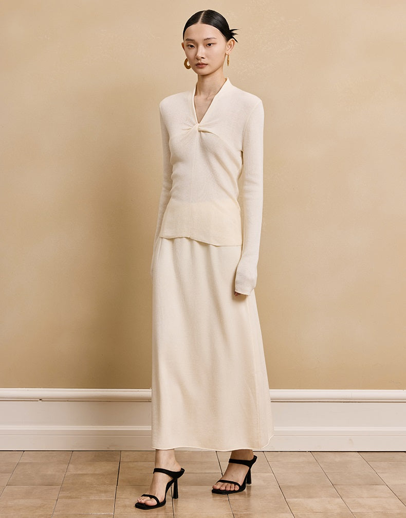 HECO soft waxy wool knitted high-elastic A-line red black creamy White SKIRT spring - THAT.