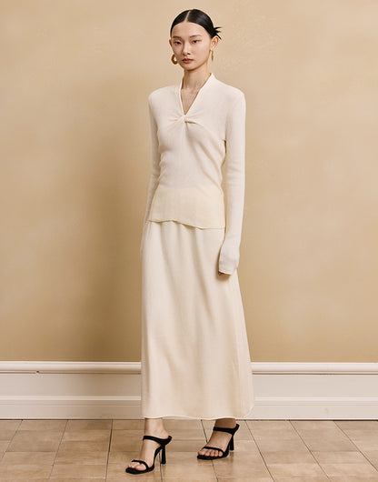 HECO soft waxy wool knitted high-elastic A-line red black creamy White SKIRT spring - THAT.