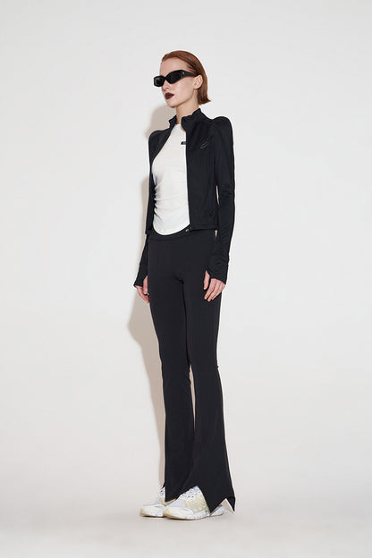 ANNAKIKI autumn black sports line split line short sunscreen jacket-ZHANG