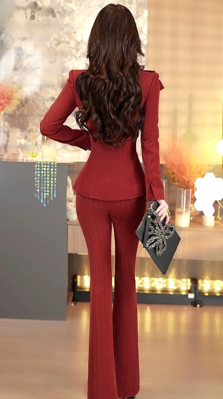 VJE Three-dimensional Flower Top Flared Pants Two-Piece Irregular Suit-LIMI.