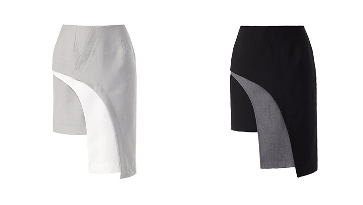 TINY IN curved hem layered gray black skirt -XANDER