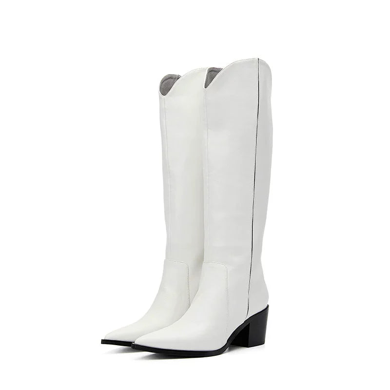 B-FEI black and white simple niche women's long cowboy boots-DAVI.