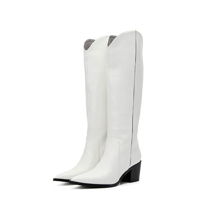 B-FEI black and white simple niche women's long cowboy boots-DAVI.