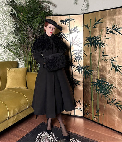 Le Palais Vintage Black Winter Lamb Wool Plus Cotton Hand Muff -Kiara.