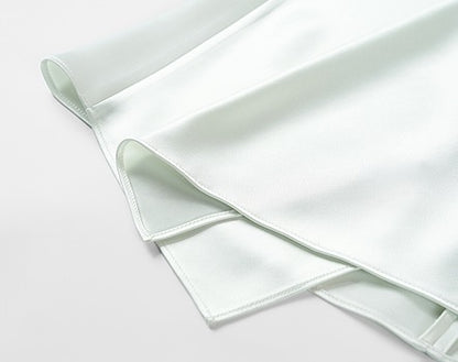 COMME MOI Oblique Shoulder Cutout Acetate Cap Sleeve Green Shirt - SUN.